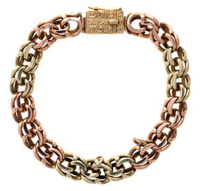 
	
		A curb link bracelet, of tri-colour figure of eight linking, length 18cm

	

