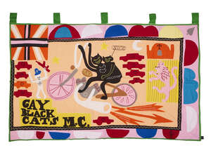 Grayson Perry CBE RA, 
British b.1960-
 
Gay Black Cats MC, 2017; 
cotton fabric and embroidery...