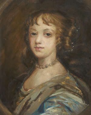 Follower of Sir Peter Lely, 
		 
		British 1618-1680- 
		 
		Portrait of a lady, quarter-length turned to the left within feigned oval; 
		 
		pastel 
