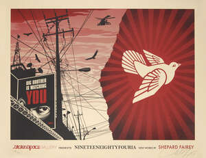 
	
		Shepard Fairey, 
		American b.1970-
		 
		Nineteeneightyfouria, 2007;
		 
		screenprint...