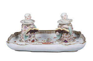 
	
		A Meissen porcelain encrier tray, later decorated in the Kakiamon plate, late 19th/early...