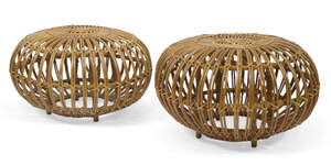 
	
		Franco Albini (1905-1977), 
		 
		Pair of circular rattan low stools, circa 1960, 
		