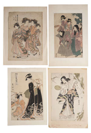 
	
		Utagawa Kunisada, Japanese, 1786-1865, A portrait of an actor, 37 x 25cm, mounted on...
