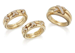 
	
		Chaumet, three diamond rings, by Chaumet, each set with a brilliant-cut diamond cross...