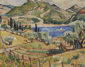 Maria-Mela Muter,
		French-Polish, 1876 - 1967-
		Landschaft;
		oil on board, signed lower right, 33 x 41cm (ARR) (VAT charged on hammer price)
		Provenanc