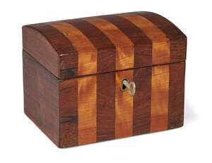 
	
		A late George III satinwood and rosewood banded tea caddy, lidded single interior, 13cm...