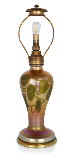 Louis Comfort Tiffany (1848-1933)
'Leaf and Vine' lamp base, circa 1910Favrile glass, gilt metal