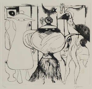 
	
		Edward Burra,
		British 1905-1976-
		 
		Surreal Cafe, 1972;
		 
		etching on wove,...