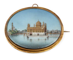 
	
		A miniature on ivory of the golden Temple of Amritsar, India, 19th Century, opaque...