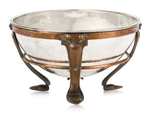 
	
		Arts and Crafts, a silver bowl with separate copper armature 
		Mark of Johnson, Walker...