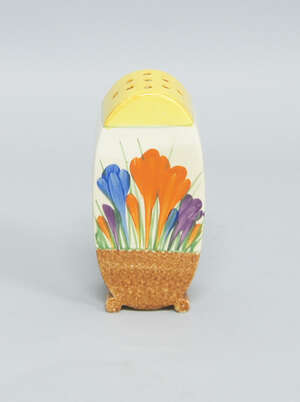 
	
		A Clarice Cliff crocus pattern sugar sifter, 20th century, printed marks to base, 13cm...