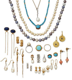 
	
		A quantity of jewellery, including, ten pairs of various gem and imitation gem earrings;...