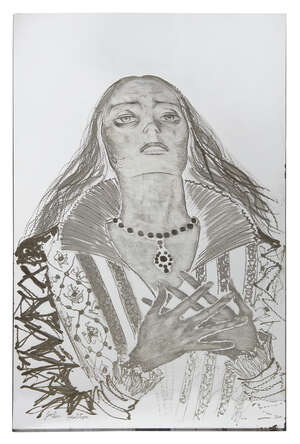 
	
		John Hutton (1906-1978), an engraved glass 'figurative' mirror
		Catherine Parr, early...