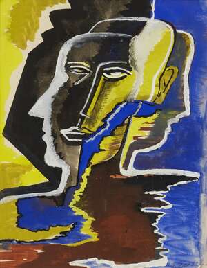Ossip Zadkine, 
		Russian/ French 1890-1967- 
		Portrait dhommes (portrait of men), 1948;
		watercolour and gouache on paper, signed and dated 48 lower righ
