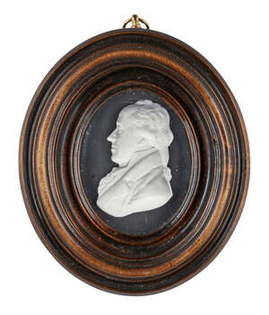 
	
		John Henning, Scottish, 1777-1851, a white paste portrait relief of a gentleman, dated...