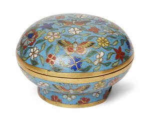 A Chinese cloisonné-enamel and gilt bronze circular box and cover
Qing dynasty, 19th...