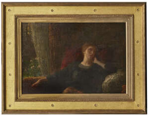 Sir Frank Bernard Dicksee PRA RI, 
British 1853-1928- 
 
Memories; 
 
oil on canvas, 42.5x62cm...