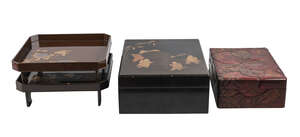 
	
		Four pieces of Japanese lacquer, early 20th century, comprising a large rectangular box...
