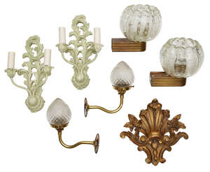 
	
		A selection of decorative light fittings, 20th Century and later, comprising a pair of...