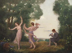 William Mainwaring Palin RBA, 
		British 1862-1947- 
		 
		The Joy of Life, 1933; 
		 
		oil on canvas, signed, 77x102.5cm 
		 
		Provenance: Christi