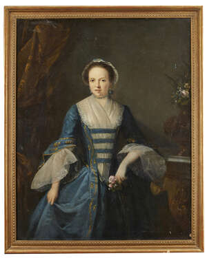 
	
		John Giles Eccardt, 
		German/British 1720-1779- 
		 
		Portrait of a lady in a blue...