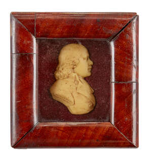 
	
		James Tassie, Scottish, 1735-1799, a wax portrait relief of Rev Alexander Waugh A.M....
