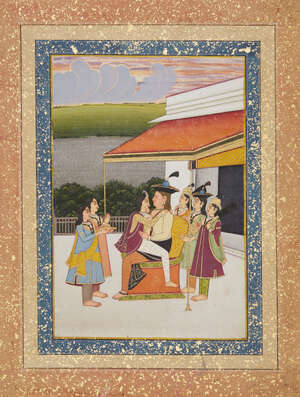 
	
		A Princely couple on a terrace by Gumana, Jaipur, Rajasthan, North India, circa 1820,...