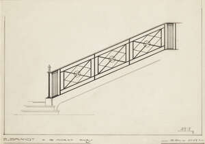 
	
		Edgar Brandt (1880-1960), four architectural design drawings for stair balustrades
		