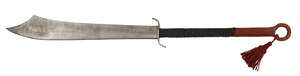 
	
		A Chinese double-handed sword (dadao), 19th century, the tapered steel blade inscribed...