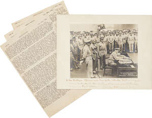 
	
		Japanese surrender. Phototeletype on USS Missouri, Toyko Bay, signed by on lower margin...