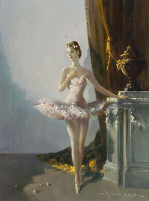 Vernon de Beauvoir Ward ARBA, 
		British 1905-1985-
		 
		Ballerina; 
		 
		oil on canvas board, signed, 41x30.5cm, (ARR)
		 