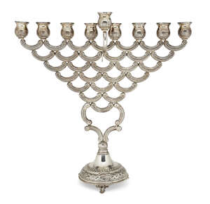 
	
		A large Continental silver menorah, stamped 800 and with indistinct maker's mark,...