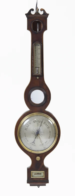 A George III mahogany and fruitwood strung five dial wheel barometer, Gerletti, Glasgow, with...