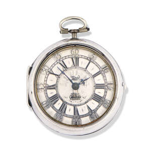 
	
		A William and Mary silver pair cased verge watch, by Thomas Wood, Chichester, the chain...