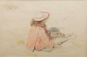 
	
		Lady Eliza Rolleston, 
		British exh 1907-1918- 
		Study of a young girl seated on a...