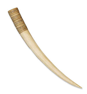 
	
		An ivory facetted oliphant, 19th century, decorated to the ends with bands of decorative...