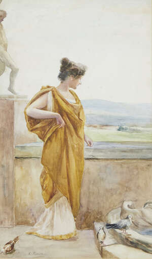 
	
		Attributed to Alfonso Savini, 
		Italian 1836-1908- 
		 
		Olympian study of a maiden...