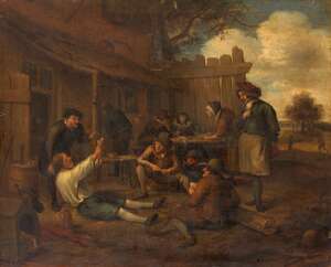 
	
		Manner of Jan Steen, 
		 
		early 19th century- 
		 
		Peasants outside a tavern;...