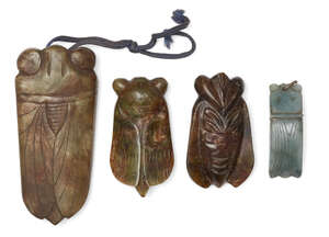 
	
		Four Chinese jade carved cicadas, 19th-early 20th century, each of varying tones of green...