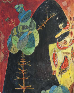 
	
		D.G. (Dizi) Kulkarni, 1921-1992, Rock and leaves, gouache on paper, unframed, signed...