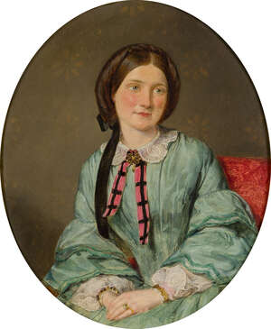 
	
		William Gale, 
		British 1823-1909- 
		 
		Portrait of a lady seated half-length in a...