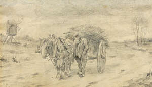 
	
		Continental School, late 19th century- Man with a horse and cart; pencil on wove paper,...