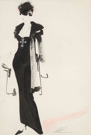 
	
		David Downton, 
		British 1959 - 
		 
		Fashion illustration, 2005; 
		 
		ink and...