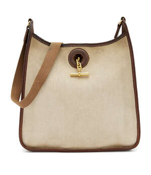 
	
		Hermes: an Hermes Vespa natural canvas and brown leather shoulder bag, with gold plated...