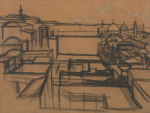 David Bomberg, 
British 1890-1957 - 
 
View of Jerusalem, 1925; 
 
Charcoal on buff paper, bears...