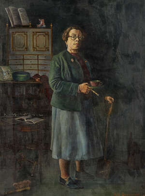 
	
		Amy Katherine Browning ROI SWA, 
		British 1881-1978-
		 
		Portrait of Dame Ethel M...