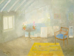 
	
		Angela Burfoot,
		British 1934-2006
		 
		Interior Scene;
		 
		oil on board, signed...