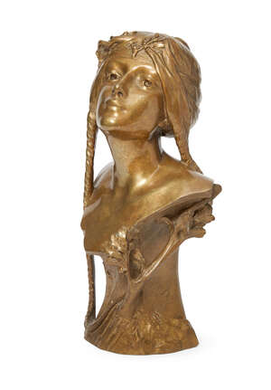 
	
		Georges Flamand (fl.1895-1925), an Art Nouveau polished bronze bust
		'Gui', c.1900,...