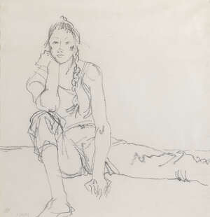 
	
		Donald Hamilton Fraser, 
		British b.1929 - 
		 
		Girl, Sitting; 
		 
		charcoal on...