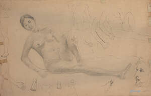 
	
		Bikash Bhattacharjee (Indian, 1940-2008), Untitled, reclining woman, pencil drawing on...